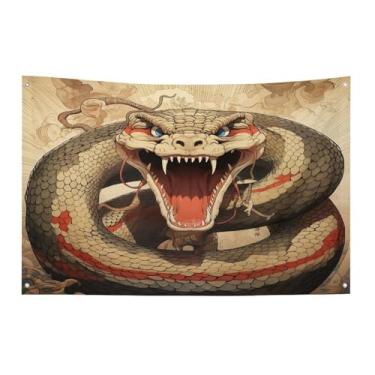 Imagem de Bandeira com quatro furos bandeiras para todos os climas cobra boca aberta bandeira decorativa bandeiras de poliéster adequadas para uso interno e externo 89 x 159 centímetros