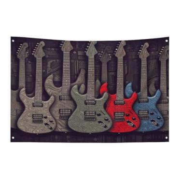 Imagem de Bandeira com quatro furos bandeiras para todos os climas padrão de guitarra bandeira decorativa bandeiras de poliéster adequadas para uso interno e externo 89 x 159 centímetros