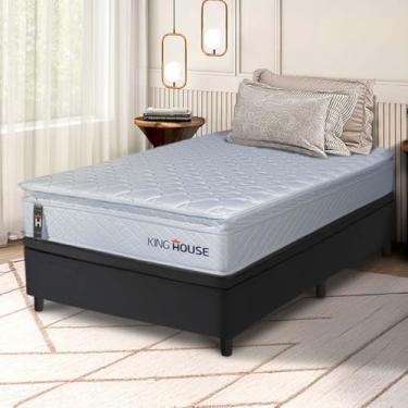 Imagem de Conjunto Box Baú Preto Luanda Branco Espuma D28 Solteiro 96x203x69 - King House