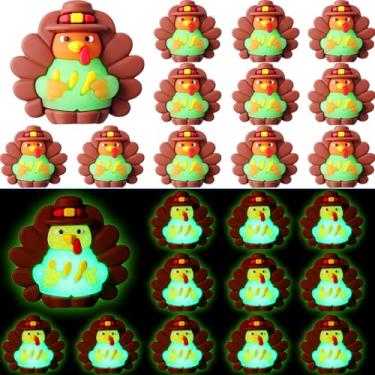 Imagem de Domensi 30 peças que brilham no escuro, mini figuras de peru de ação de graças, minúsculas estatuetas de peru para esconder e buscar, estátua luminosa de galinha, estatuetas de outono para decoração