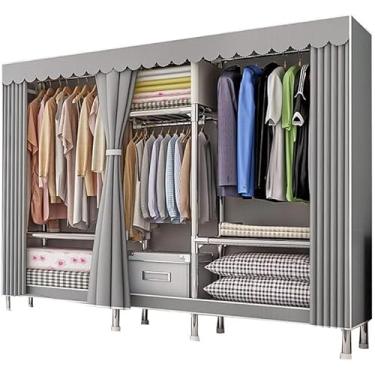 Imagem de Estrutura De Aço Montada De Grande Capacidade Multi-funcional Armazenamento Guarda-roupa De Lona Guarda-roupa Portátil Roupas Prateleiras De Guarda-roupa Roupas Quarto S, A, 207CM*46CM*173CM
