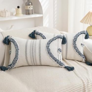 Imagem de Conjunto de 2 capas de almofada Boho 30,5 x 50,8 cm para sofá de fazenda, moderno, capas de almofada decorativas, de algodão texturizado, capas de almofada quadradas