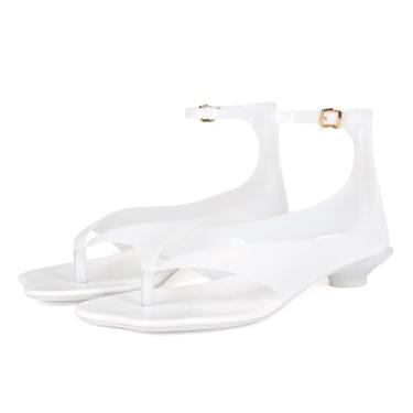 Imagem de USRUNOE Chinelo feminino de salto gatinho – Sandálias de salto dental gelatinosas com alça transparente, salto baixo transparente, salto gatinho elegante para o verão, sandálias sociais casuais, rosa