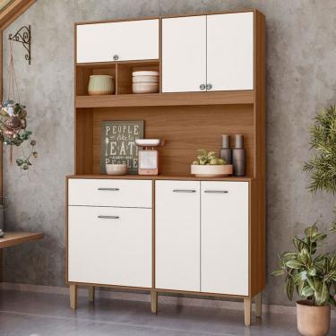 Imagem de Cozinha Compacta Erva Doce 6 Portas 1 Gaveta Ipê/Off White - Nicioli