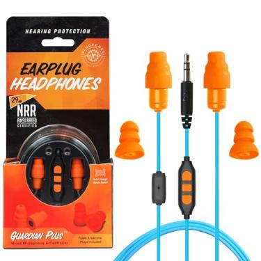 Imagem de Plugfones Fones de ouvido intra-auriculares Guardian Plus Híbrido com microfone e controles com isolamento de ruído – Redução de ruído de 27 a 29 dB (laranja e azul)