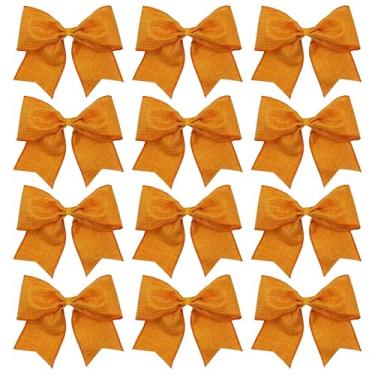 Imagem de Laços xadrez verde-samambaia e branco para decoração de outono e árvore de Natal, presente, saco de petisco, laços artesanais, conjunto de 12 (laranja)