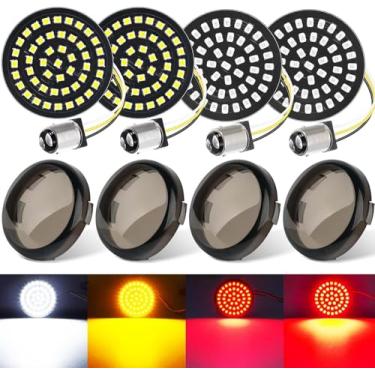 Imagem de Benlari Sinais de seta de 5 cm, 48 LEDs de seta dianteiros e traseiros com 4 tampas de lente fumê adequada para Harley Touring Road Glide Road King Street Glide Sportster Iron 883 Dyna Softail 1986