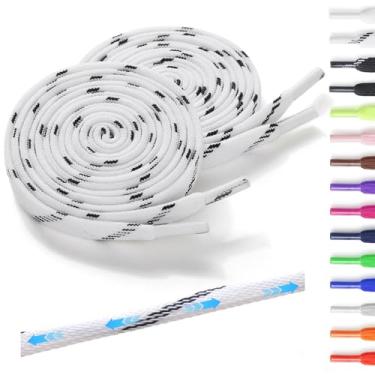 Imagem de Neo-wows 2 pares de cadarços elásticos sem amarração para tênis, duráveis, cadarços para sapatos de cano alto e botas, crianças e adultos, Preto sobre branco, 63"(160cm)