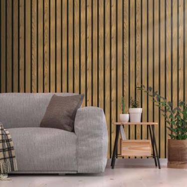 Imagem de Papel de Parede PREMIUM 10 metros = 2 Rolos de 5m X 45cm Ripado Cedro Autoadesivo Sala, Quarto, Móveis