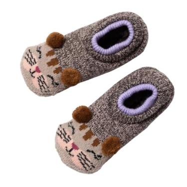 Imagem de Meias femininas charmosas com punho e punho aconchegante, presente para dormir, antiderrapante, roupa de dormir, Gato pompom, One Size