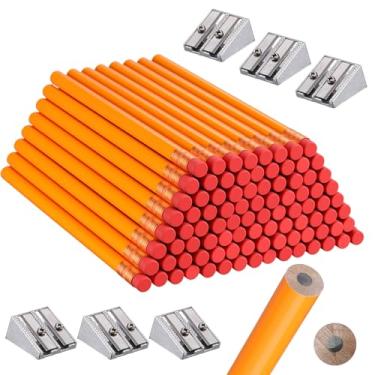 Imagem de Fainne 102 peças de artigos de volta às aulas para sala de aula, 96 lápis gigantes grandes e grossos, 6 apontadores para crianças, iniciantes, pré-escolares, estudantes, professores (laranja, redondo)