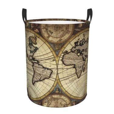 Imagem de Cesto de lavanderia com mapa do mundo antigo, dobrável, impermeável, cesto de armazenamento de roupas com alças, pano Oxford, organizador de brinquedos, cesta para banheiro, lavanderia, quarto, médio