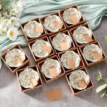 Imagem de SiliFine 12 peças de lembrancinhas de casamento para convidados pequena tigela de cerâmica conjunto de presentes a granel design floral 8,3 cm mini tigela de molho com caixa de cartões para chá de