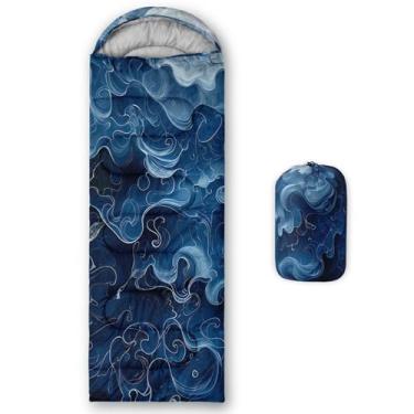 Imagem de Smell Sunshine Saco de dormir infantil para meninos e meninas, estampa de ondulações azuis, leve, quente, portátil, ambientes internos, impermeável, resistente ao clima frio, saco de dormir para