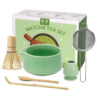 Imagem de Conjunto de batedor Matcha, conjunto de 6 peças, inclui tigela Matcha com bico, batedor Matcha (Chasen), suporte para batedor Matcha, peneira, colher de bambu e colher - kit completo de cerimônia de