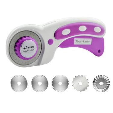 Imagem de Cortador rotativo para tecido, pacote com 6 cortadores de tecido de 45 mm com 5 peças de lâminas extras, cortador ergonômico para tecido, couro, artesanato, costura, acolchoamento, cortador rotativo