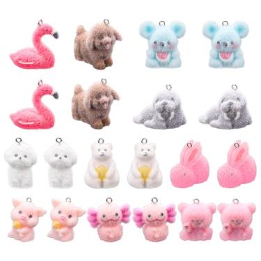 Imagem de 20 Mini Pingentes de Animais Flocados em Resina 3D, 10 Estilos Coala Cachorro Coelho Urso Pingentes Pequenos e Fofos Desenho Animado para Chaveiros Artesanais e Decorações Miniatura