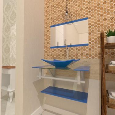 Imagem de Gabinete De Vidro 60Cm Ac Com Cuba Retangular - Azul