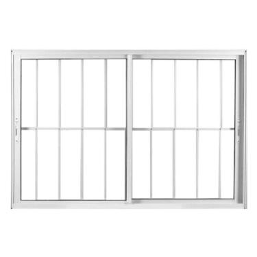 Imagem de Janela 100x200 2 Folhas Vidro c/Grade - Alumínio Branco - Linha 25 Suprema