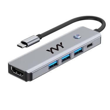 Imagem de Hub USB C 5 em 1, adaptador multiporta HDMI 4K60Hz com interruptor de desligamento de tela, USB 3.0 de 5 Gbps, PD 100W para MacBook Air/Pro, Pad, HP, Dell, Surface Book (Hub 5 em 1 com switch 4K60Hz)