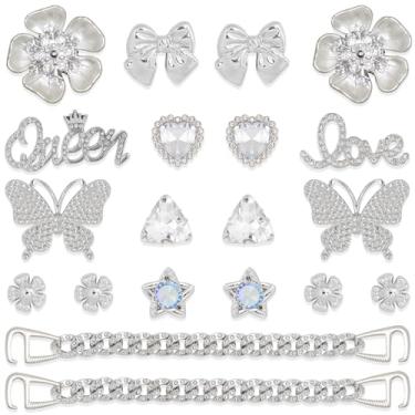 Imagem de 20 peças de acessórios de corrente de pingente de prata para mulheres borboleta flor pérola tamanco decoração de sapatos encantadores strass sapatos charmosos decoração fofa para festa de aniversário