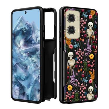 Imagem de Plakill Capa feminina para Moto G Stylus 5G 2024 - capa de telefone feminina com design estético feminino, flor de esqueleto, resistente, proteção à prova de choque, grau militar para Motorola Moto G