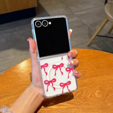 Imagem de UEEBAI Capa magnética para Samsung Galaxy Z Flip 7 5G, capa de arco compatível com MagSafe, capa estética fina sem fio, fita transparente, antiamarelamento, à prova de choque, capa protetora para