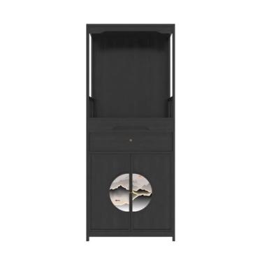 Imagem de prateleira de altar budista estilo chinês queimador de sala de estar armário de oferta de riqueza, com porta dupla armário de santuário de Buda (preto)