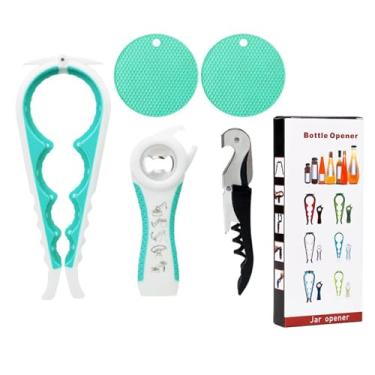 Imagem de Castrap 2025 Novo Conjunto De Abridores De Frasco 5 Em 1 Abridor De Garrafa De Cerveja 4 Em 1 Abridor De Tampa De Cozinha Abridor De Lata Multifuncional Para Uso Doméstico (5PCS - lago verde)