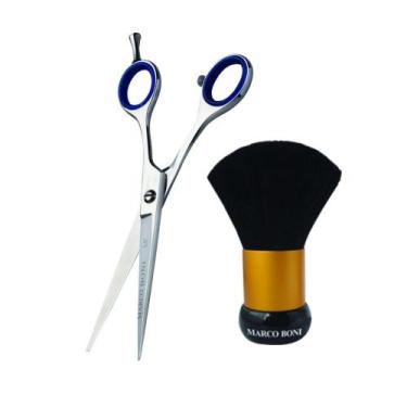 Imagem de Kit Tesoura 5.5 Fio Laser Profissional Marco Boni + Espanador de ombro