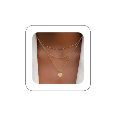 Imagem de Ximdble Colar vintage em camadas com pingente de moeda, gargantilha de moeda, colar de corrente de disco de ouro, colar de moeda, disco, joia para mulheres