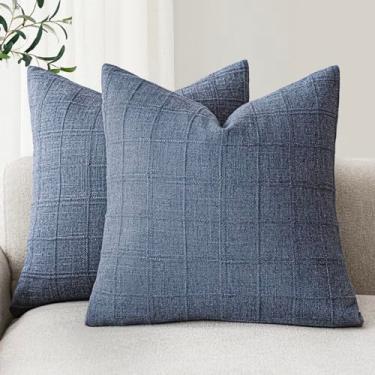 Imagem de Foindtower Conjunto de 2 capas de almofada decorativas de linho xadrez neutra fazenda vintage capas de almofada modernas costeiras boho decoração de casa para sofá cadeira sofá quarto sala de estar ao