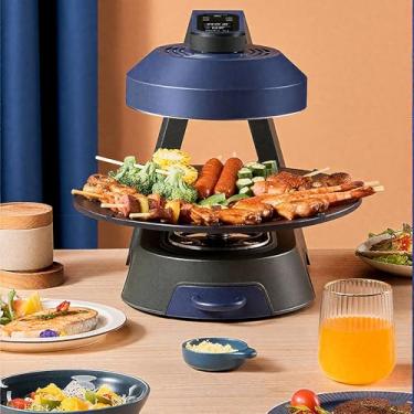 Imagem de Churrasqueira elétrica interna, tecnologia de aquecimento 3D, placa giratória antiaderente - design sem fumaça com ventilador duplo para casa, festa, acampamento