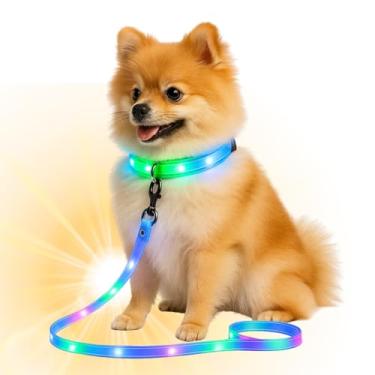 Imagem de Coleira Led Cachorro Recarregável Usb Ajustável Segurança Noturna Pet Grande Pequeno (Azul)