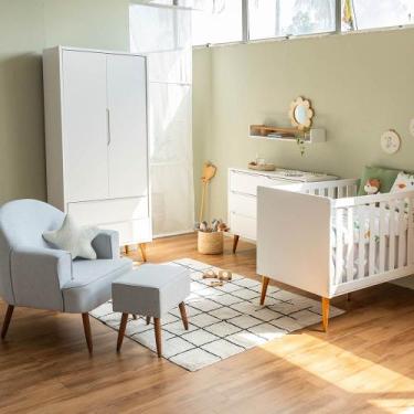 Imagem de Kit Quarto Infantil Theo com Pés Retrô Mel - Berço + Cômoda 6 Gavetas 