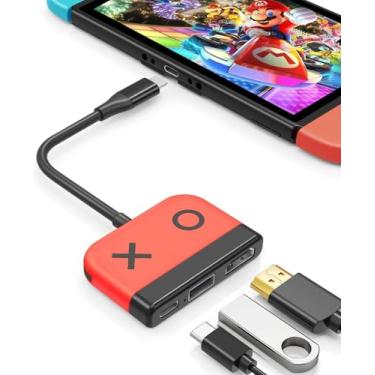 Imagem de Tendak Base de comutação portátil para Nintendo Switch/OLED, estação de ancoragem de TV com HDMI 2.0 4K, porta USB 3.0 e carregamento PD, adaptador USB-C para HDMI compatível com Steam Deck, laptop