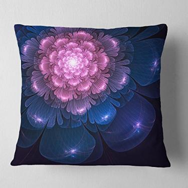 Imagem de Designart Fractal Flower Pink and Blue' Floral Throw Sala de estar, sofá, enchimento de almofada de alta qualidade + capa de almofada impressa em ambos os lados 45,72 x 45,72 cm
