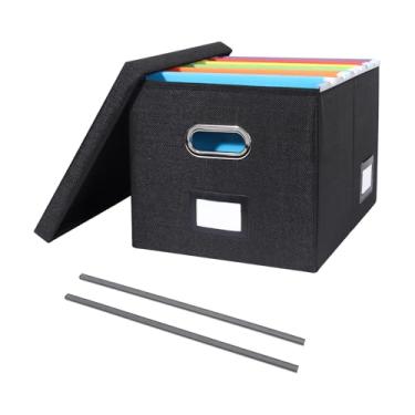 Imagem de Tcbelosion Caixa organizadora de arquivos portátil com tampa, armazenamento de documentos de escritório com compartimentos para várias etiquetas, serve para arquivos de tamanho carta/ofício, leve e