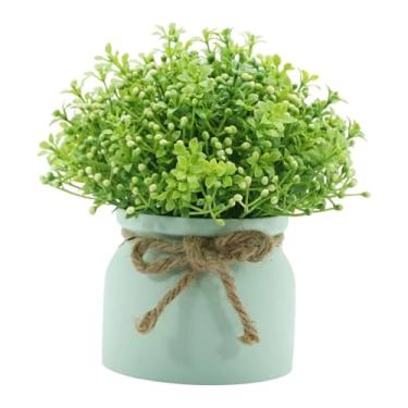 Imagem de Bothyi Pequenas plantas artificiais em vasos, mini arranjos florais de plantas domésticas, flores falsas de orquídea em vaso para prateleira de casamento, Pote Verde