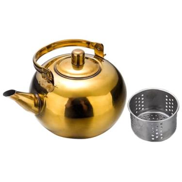 Imagem de IEUDNS Bule de chá prático com filtro infusor de aço inoxidável versátil leve e prático utensílios de cozinha jarra de chá para escritório, Ouro