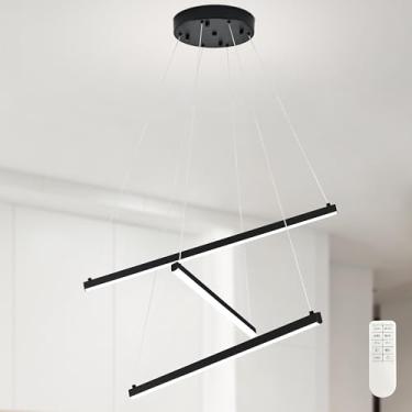 Imagem de Mccokaige Lustre de LED moderno de 3 luzes preto de 58 cm para cozinha, lustre de LED linear regulável para quarto, luz pendente moderna com controle remoto para sala de estar, cozinha, quarto, hall