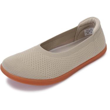 Imagem de WHITIN Sapatilhas De Balé Femininas Descalças, Bico Largo, Solado Zero Drop, Minimalista, Tamanho 5,5, Malha, Sem Cadarço, Para Caminhada, Vestido Extra Macio, Bege, Escritório, 36