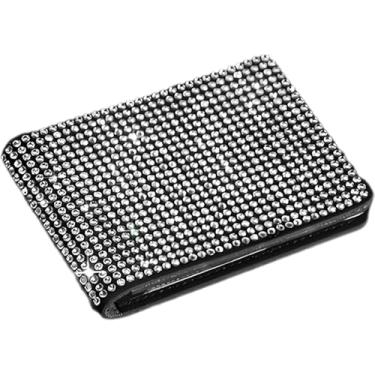 Imagem de MINGZAIQIPEI Capa de registro de veículo Bling Diamond, suporte de seguro de couro PU com glitter, strass, documentos, papelada, carteira, organizador ultrafino para cartão de crédito, Branco, Preto