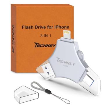 Imagem de Flash Drive USB 3.0 para iPhone 256 GB: Cartão de armazenamento de fotos de memória externa 3 em 1 certificado MFi para imagens/vídeos/economia de dados/polegar de alta velocidade/salto/disco rígido