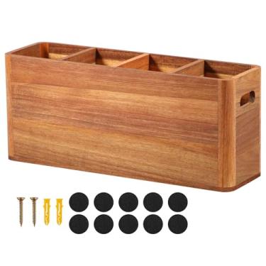 Imagem de ZFLYCANP Suporte de utensílios de madeira com 4 compartimentos, organizador de utensílios de cozinha, recipiente de armazenamento de madeira para facas e abridor de garrafas