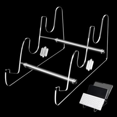 Imagem de Suporte de exibição de teclado de acrílico de 3 níveis, prateleira de armazenamento de computador de mesa transparente, bandejas de suporte de armazenamento de teclados, suportes de teclado mecânico