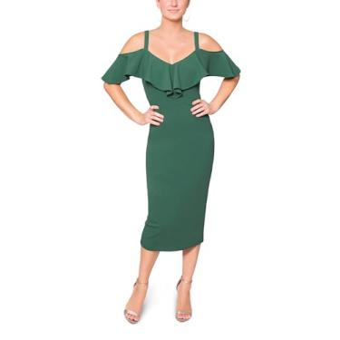 Imagem de RACHEL Rachel Roy Vestido feminino Marcella elegante tomara que caia colado ao corpo midi para festa, Abeto, GG