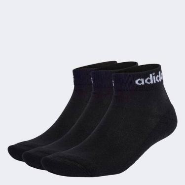 Imagem de Kit Meia Adidas Cano Baixo Logo Linear c/ 3 Pares, Preto, Branco, M