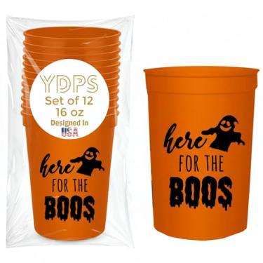 Imagem de "Here for the Boos" ou "More Boos Please" – Conjunto de 12 copos de estádio laranja e preto, perfeitos para uma festa de Halloween, brindes de Halloween, doces ou petiscos (laranja)