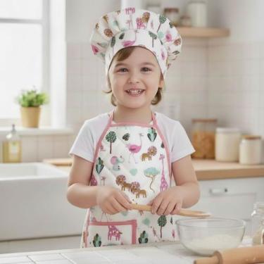 Imagem de Kit Avental Infantil de Cozinha Estampado Kids com Chapéu - Mava Enxov